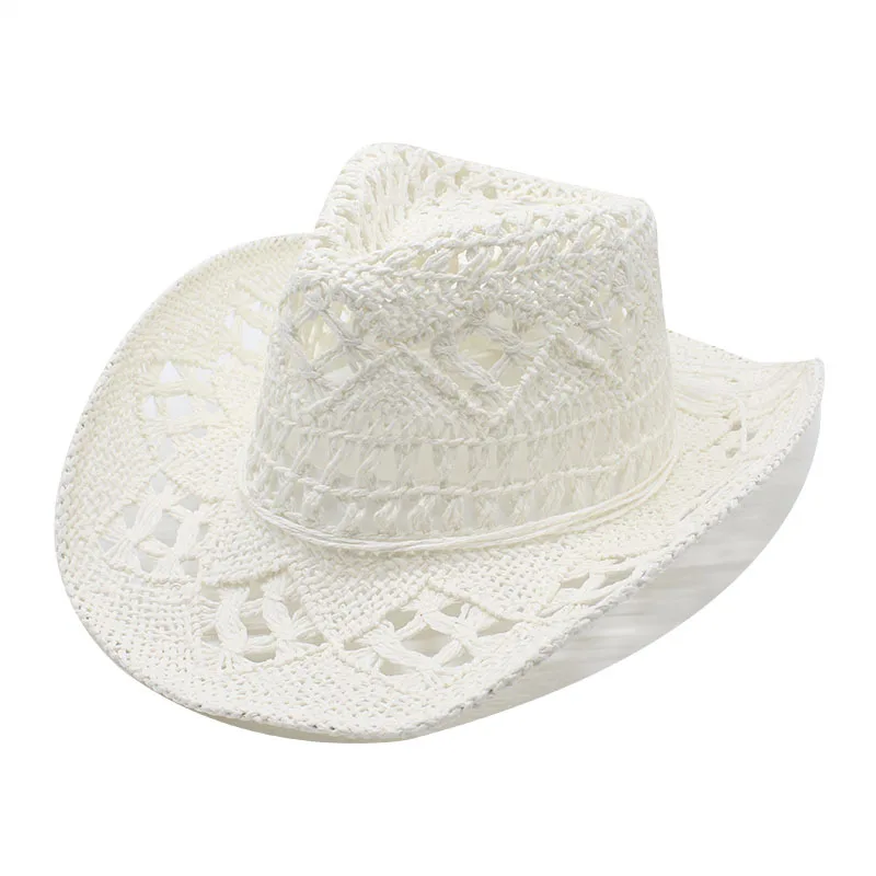 Malanhua Hand woven Hollow Cowboy Straw Hat for Men and Women Summer Sunscreen Hat Western Cowboy Straw Hat