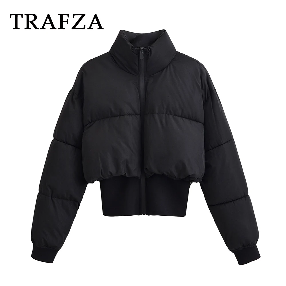 

KONDALA Chic Cool Black Motorcycle-style Stand Collar Winter Zipper Padded Jacket Vintage Fashion 2025 Autumn Patchwork Outwear