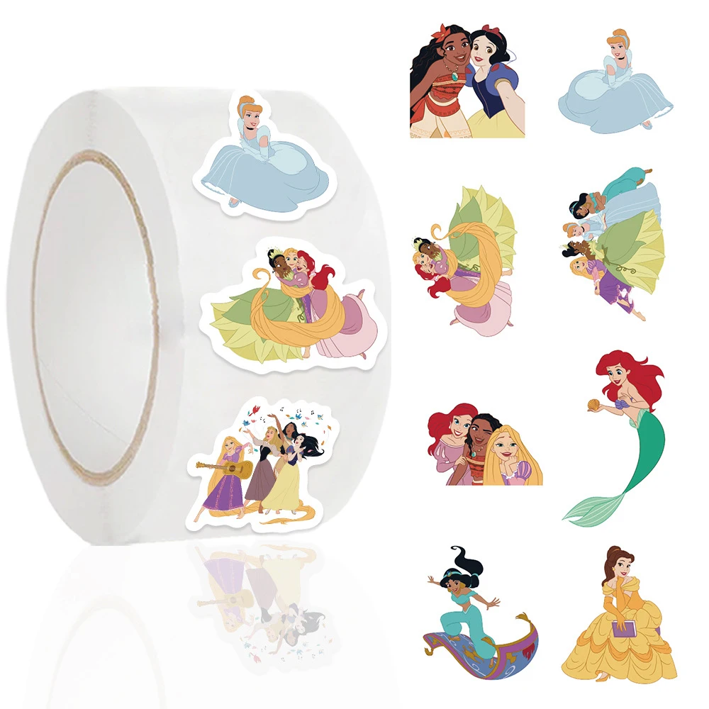 500pcs/Roll Mix Disney Princess Sealing Stickers Ariel Rapunzel Cartoon Label DIY Laptop Phone Luggage Kawaii Reward Decals Toys - view 3