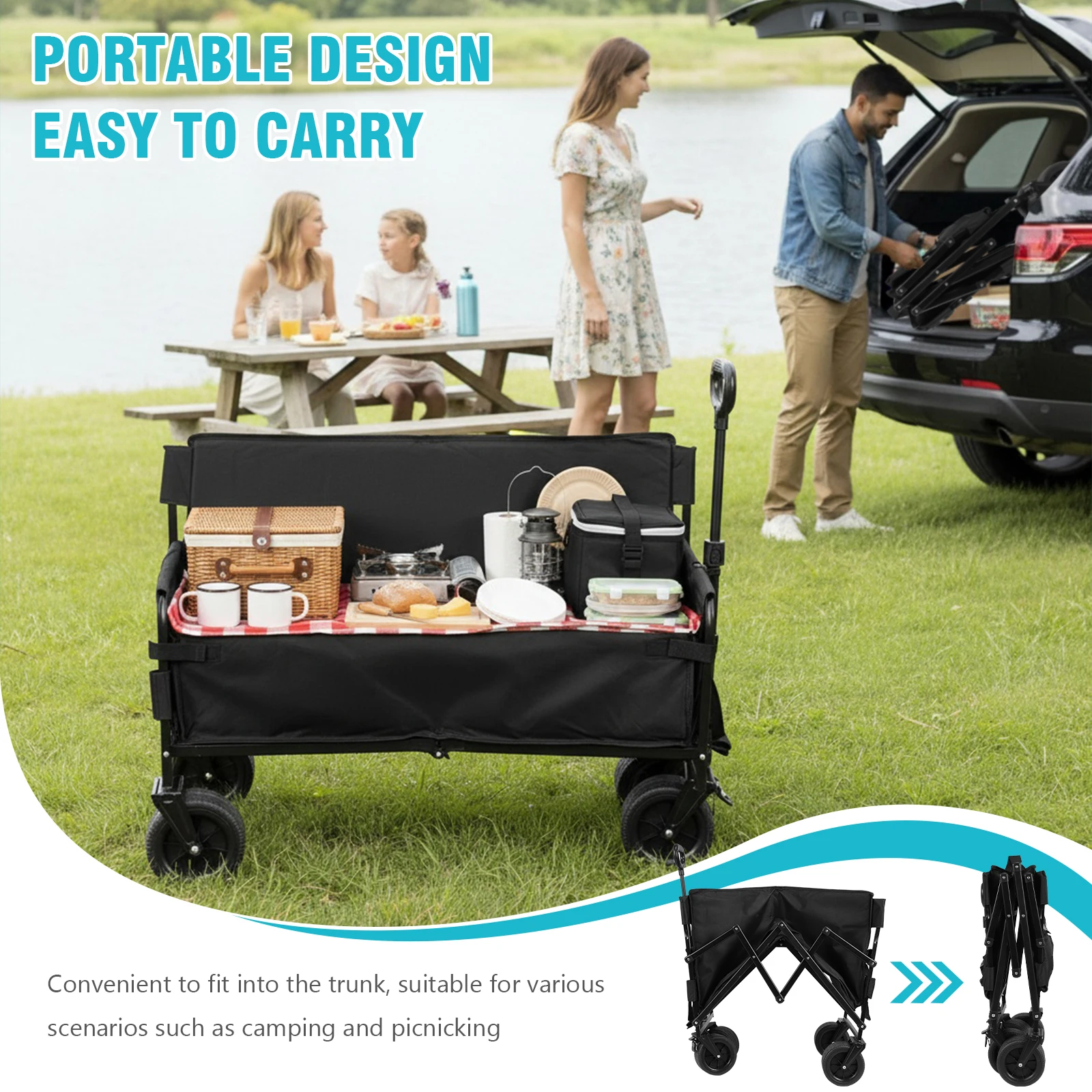 

Heavy Duty Collapsible Utility Wagon with Big Wheels Heavy Duty Utility Folding Cart for Groceries Garden Sport