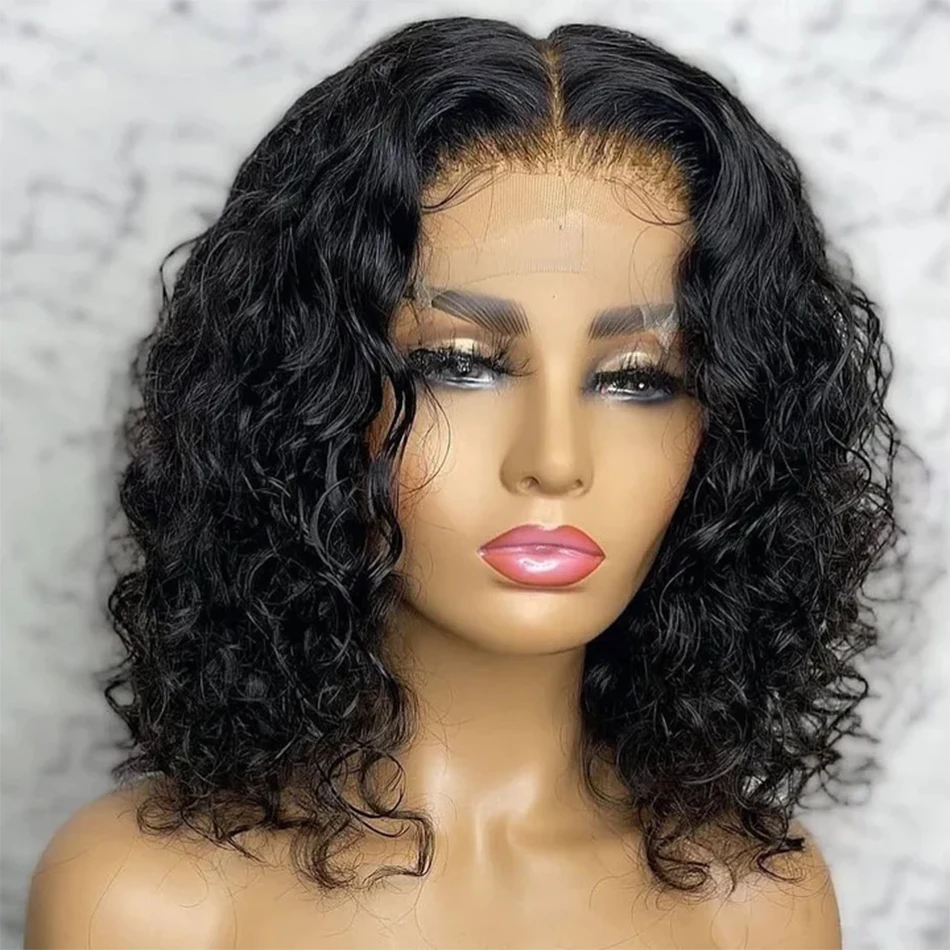 Water Wave Short Bob Wig Brazilian Virgin Human Hair Wet And Wavy 13x4 Dark Black Lace Front Wigs Pre Plucked For Black Women image 5