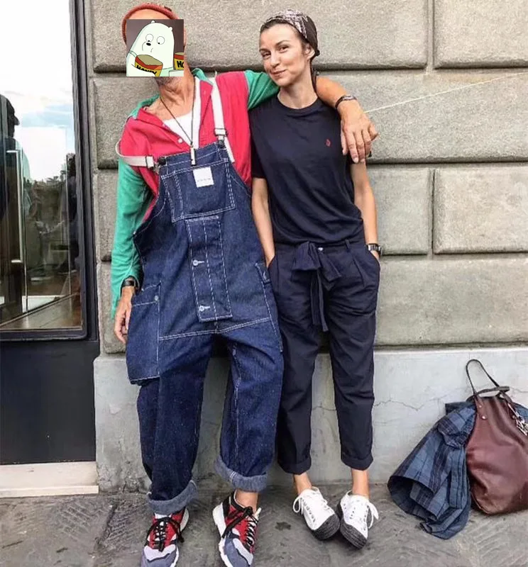 European and American tooling retro jumpsuit men's suspenders denim trousers trendy overalls loose casual overalls pants