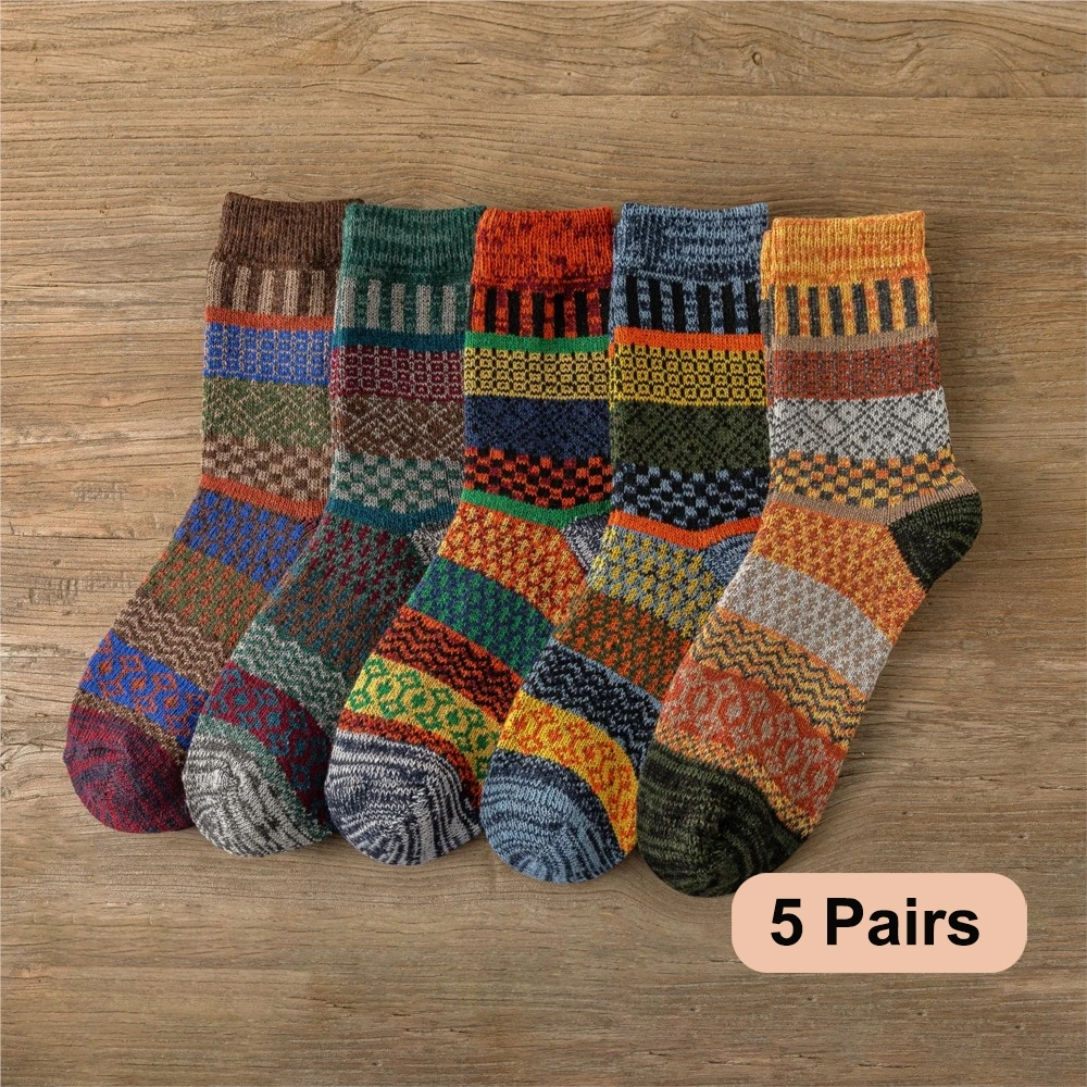 5Pairs/lot New Witner Men Socks Women Lover Socks Thick Warm Socks Vintage Sock Colorful Gift Free size EUR 37-43