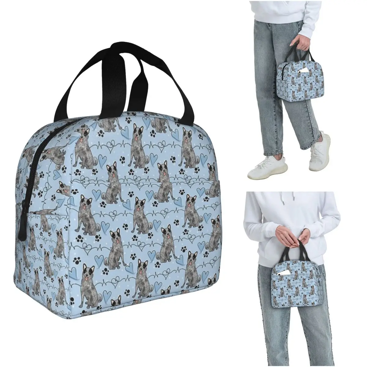 LOVE Blue Heeler Australian Cattle Dog Insulated Lunch Bag for Women Children Portable Food Boxes Thermal Lunch Box Tote