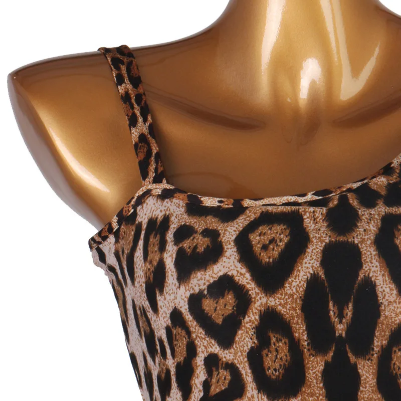 Customized Latin Dance Performance Suit with Sequins Tassels Latin Dance Dress Rumba 3 Step Stepping Dance Dress Leopard Pattern