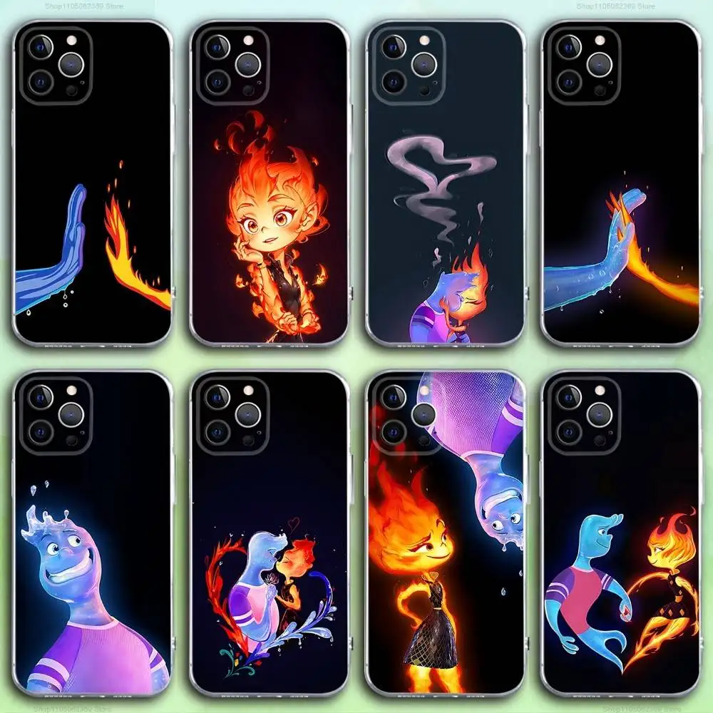 

P-Pixar Cartoon E-Elemental Phone Case For iPhone 16,15,14,13,12,11 Pro,Max,Plus,X,XS,XR,SE4,E Mini Transparent Soft Cover