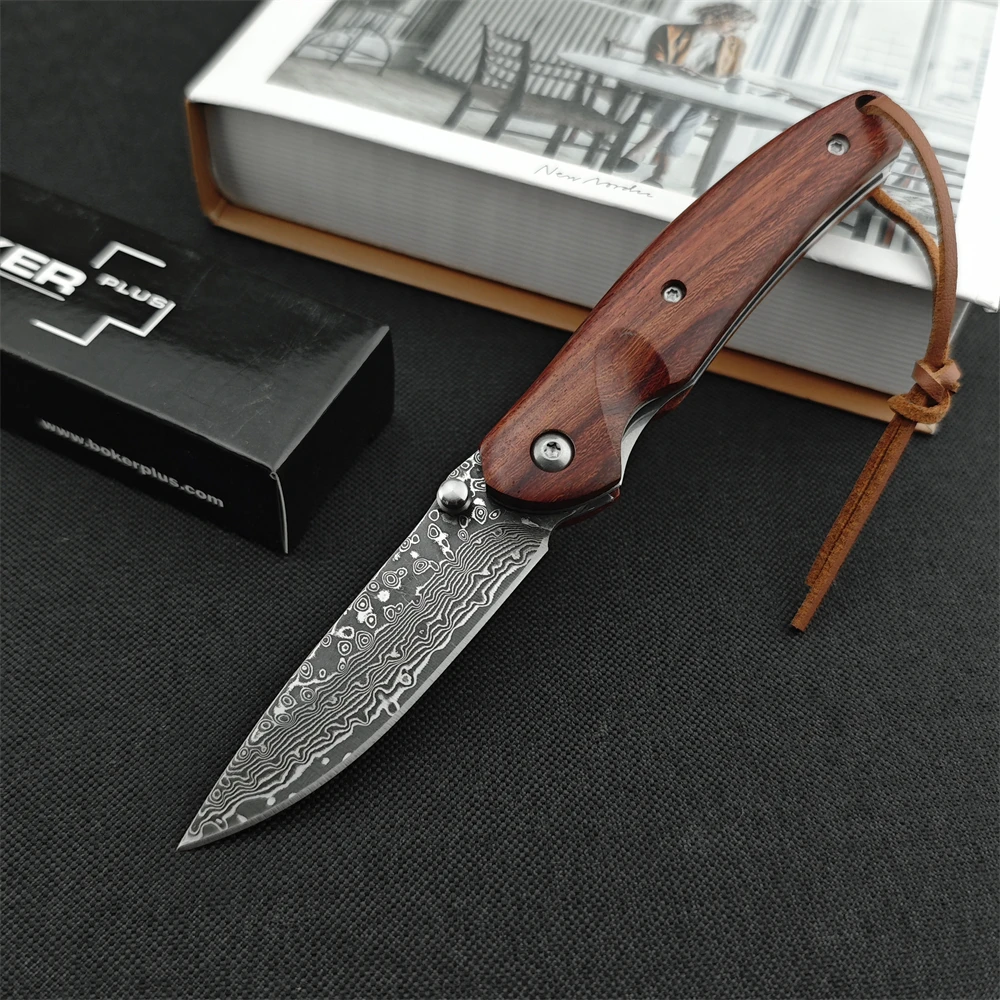 VG10 Damascus Steel Blade Colored Wood Handles Folding Pocket Knife High Quality Lightweight Camping EDC Survival Tools