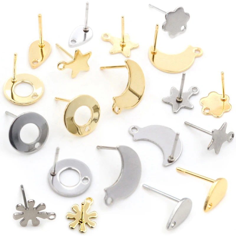 20 sztuk/partia 316 ze stali nierdzewnej geometryczny gwiazda księżyc kolczyk Stud kolczyk posty złącze dla DIY kolczyki biżuteria dokonywanie dostaw