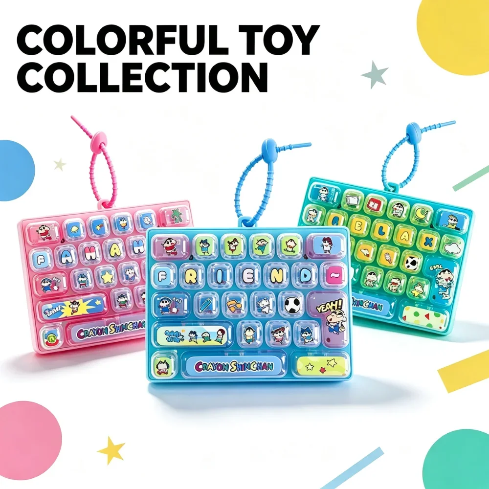 26-key Crayon Shin-chan Keyboard Keychain Stress Relief Toy Student Bag Charm CoupleBag Decoration Keychain Anime Figure Cosplay view 2