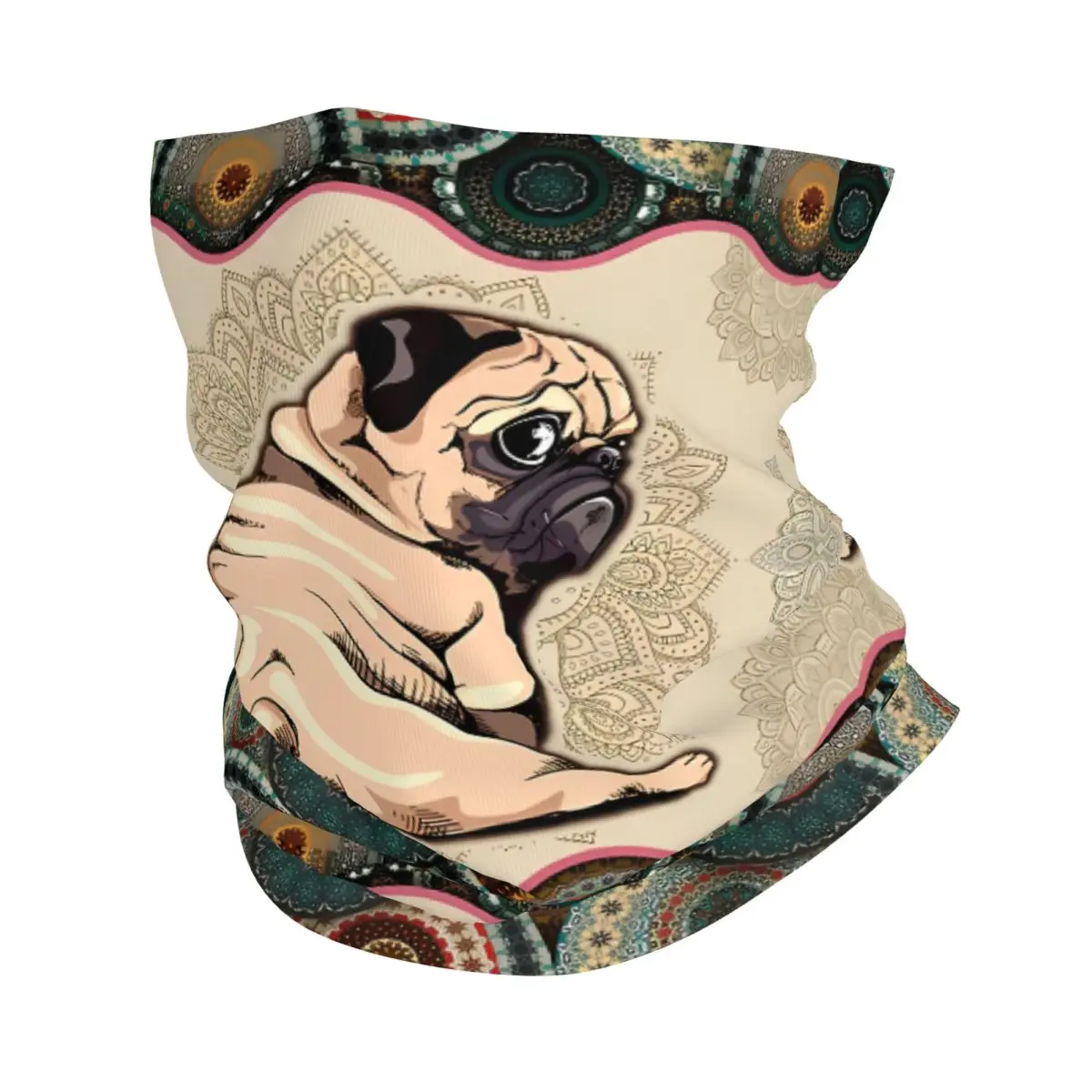 Pug Dog Vintage Mandala Thin Wrap Scarf Bandana Neck Gaiter Face Cover Headband