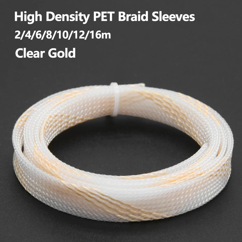 

1~50m Clear Gold PET Braid Sleeve 2/4/6/8/10/12/16mm High Density Sleeving Snake Skin Cable Wrap Sheath For Electric Cables