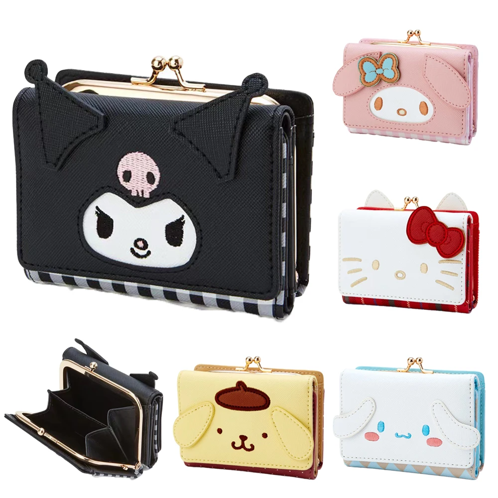 Hello Kitty Kawaii New Women Casual Cropped Wallet Sanrio Mymelody Cinnamoroll Kuromi Anime Cartoon Shape Zip Card Holder Wallet