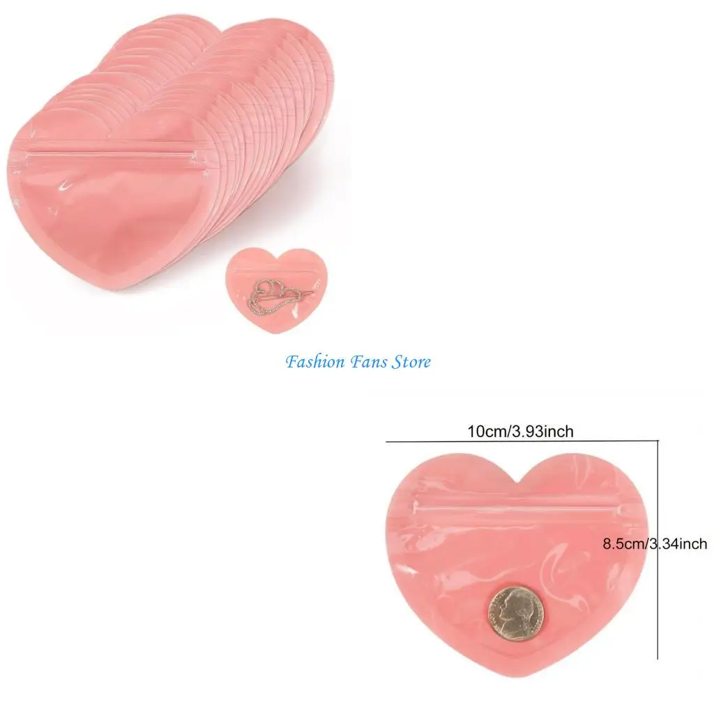 

100pcs Sealing Jewelry Bag Heart Shaped Zipper Lock Pouches Storage Holder