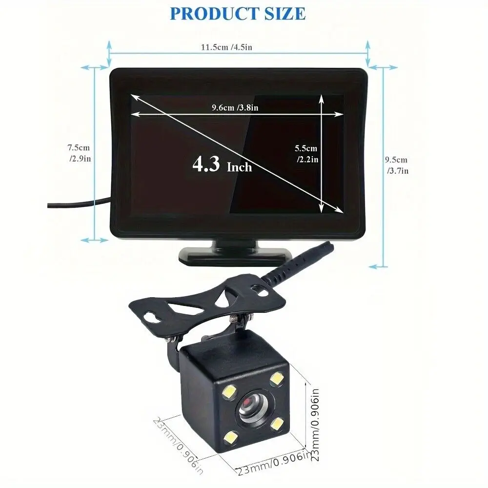 Rear View Invertendo Backup Camera, 4LED Display, Estacionamento Set, 4.3 Polegada