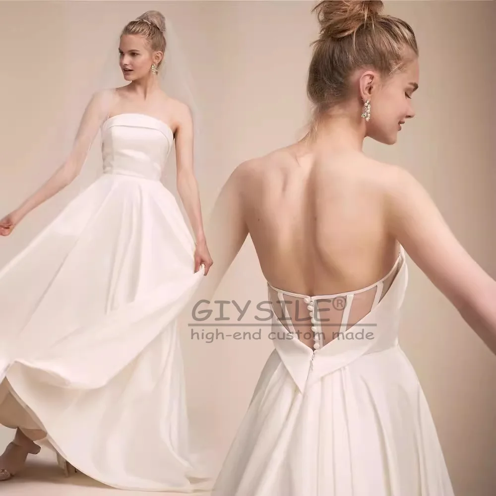 GIYSILE ที่กําหนดเองสายสีขาวซาตินชุดแต่งงานสําหรับผู้หญิง 2025 ง่ายเจ้าสาวที่ไม่มีสายหนังชุดเจ้าสาว vestidos de novia boda