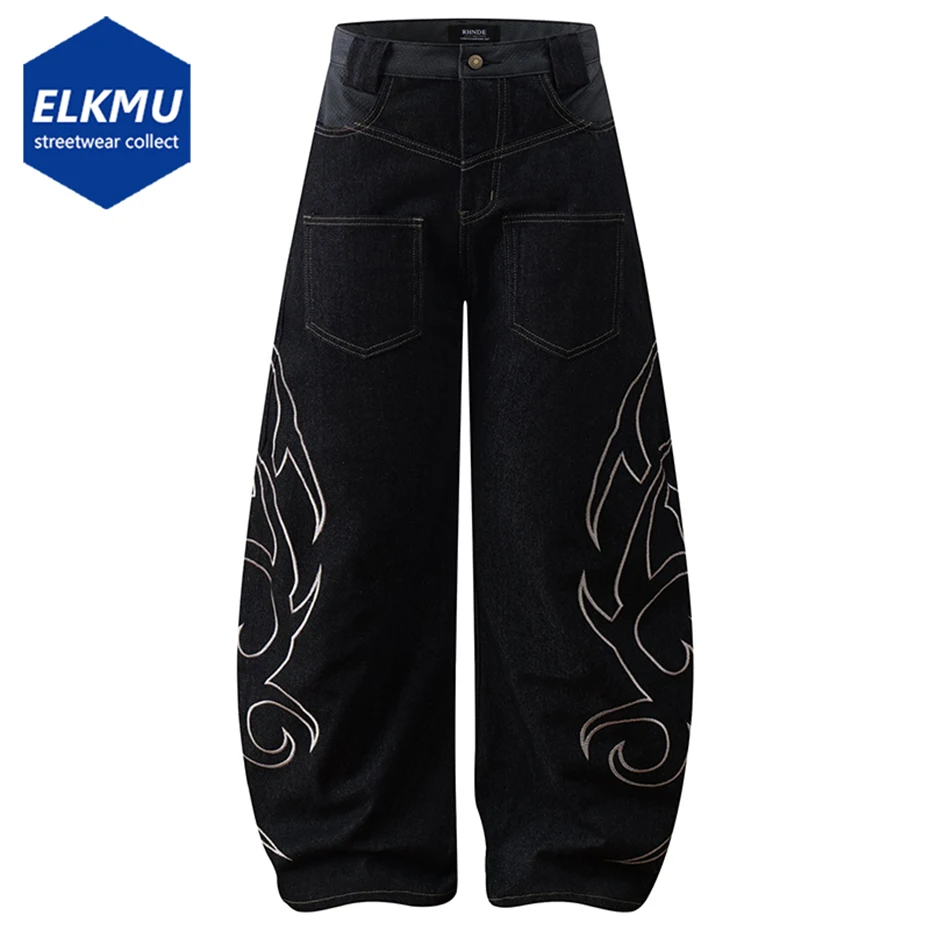 

Embroidery Baggy Jeans Men Streetwear Harajuku Hip Hop Jeans Black Loose Wide Leg Denim Pants