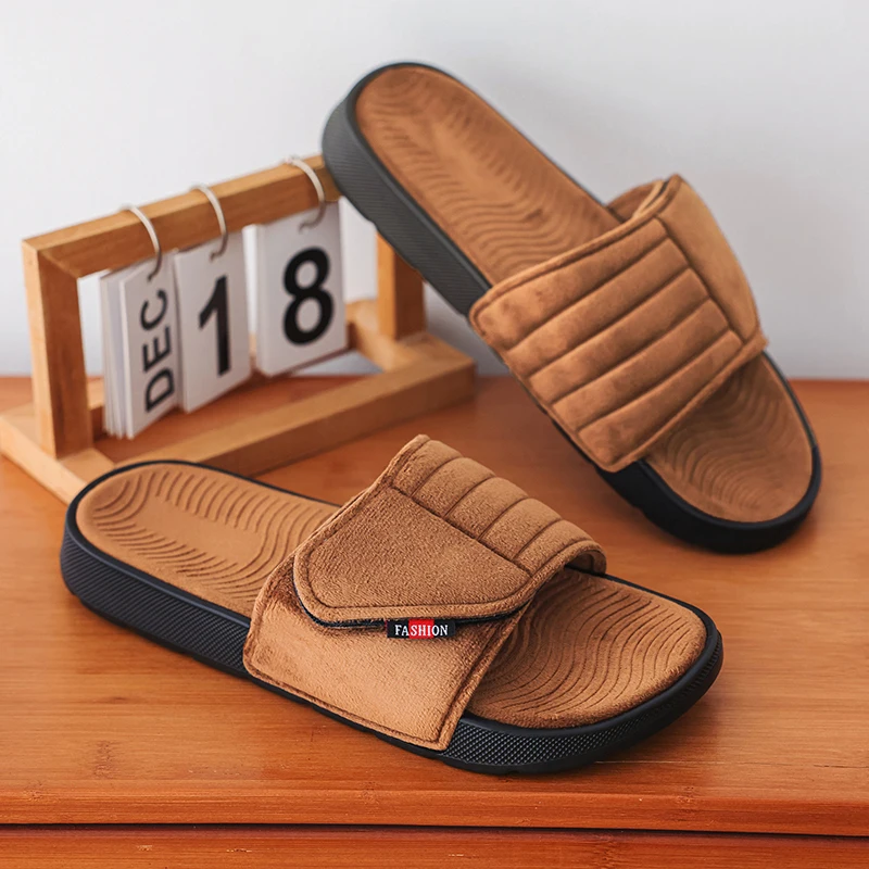 

New Men's Slippers Warm Fur Plush Slippers Indoor Comfortable Slides Outdoor Warm Shoes Male Bedroom Home Slippers Big Size 47