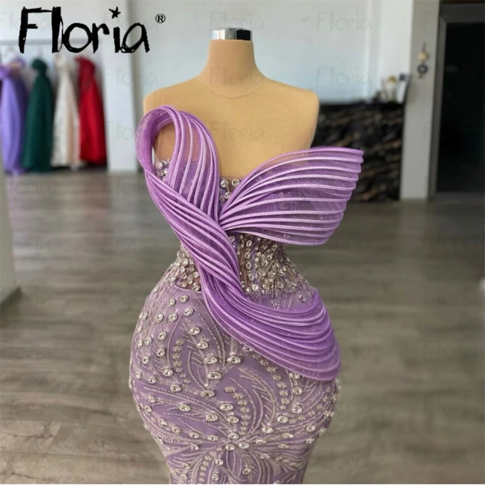 Vestido de cóctel lila elegante, vestidos plisados de sirena con cristales para invitados de boda, vestidos formales personalizados para cena y graduación de Dubái