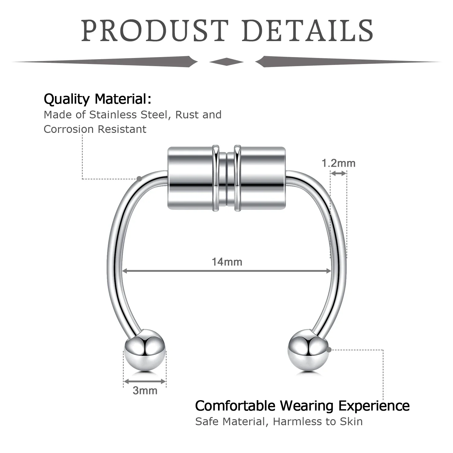 3Pcs Fake Nose Ring Magnetic Septum Ring Fake Nose Hoop Stainless Steel Horseshoe Clip On Nose Septum Ring Non Piercing Clip view 2