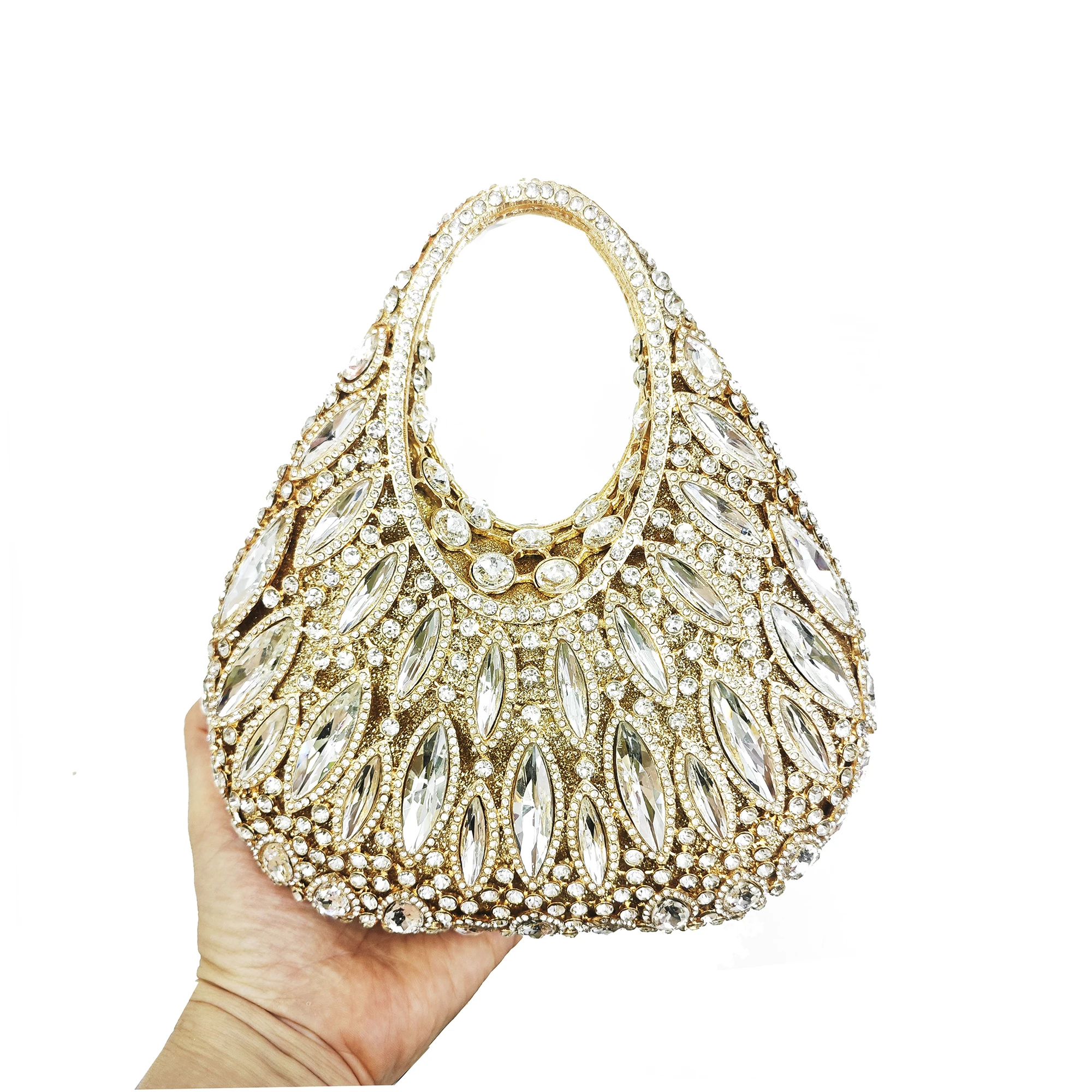 WHTUOHENG Diamond Top-Handle White Crystal Evening Bag ClutchesWomen  Rhinestone Handbags Party Wedding Purses  Prom Lady Diamon