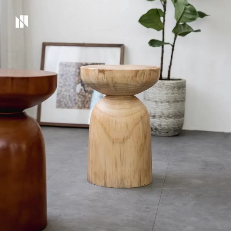CX543QZ Minimalist Retro Solid Wood Pier Log Stump Stool Creative Design Round Stool Homestay Decoration Tree Stump Stool