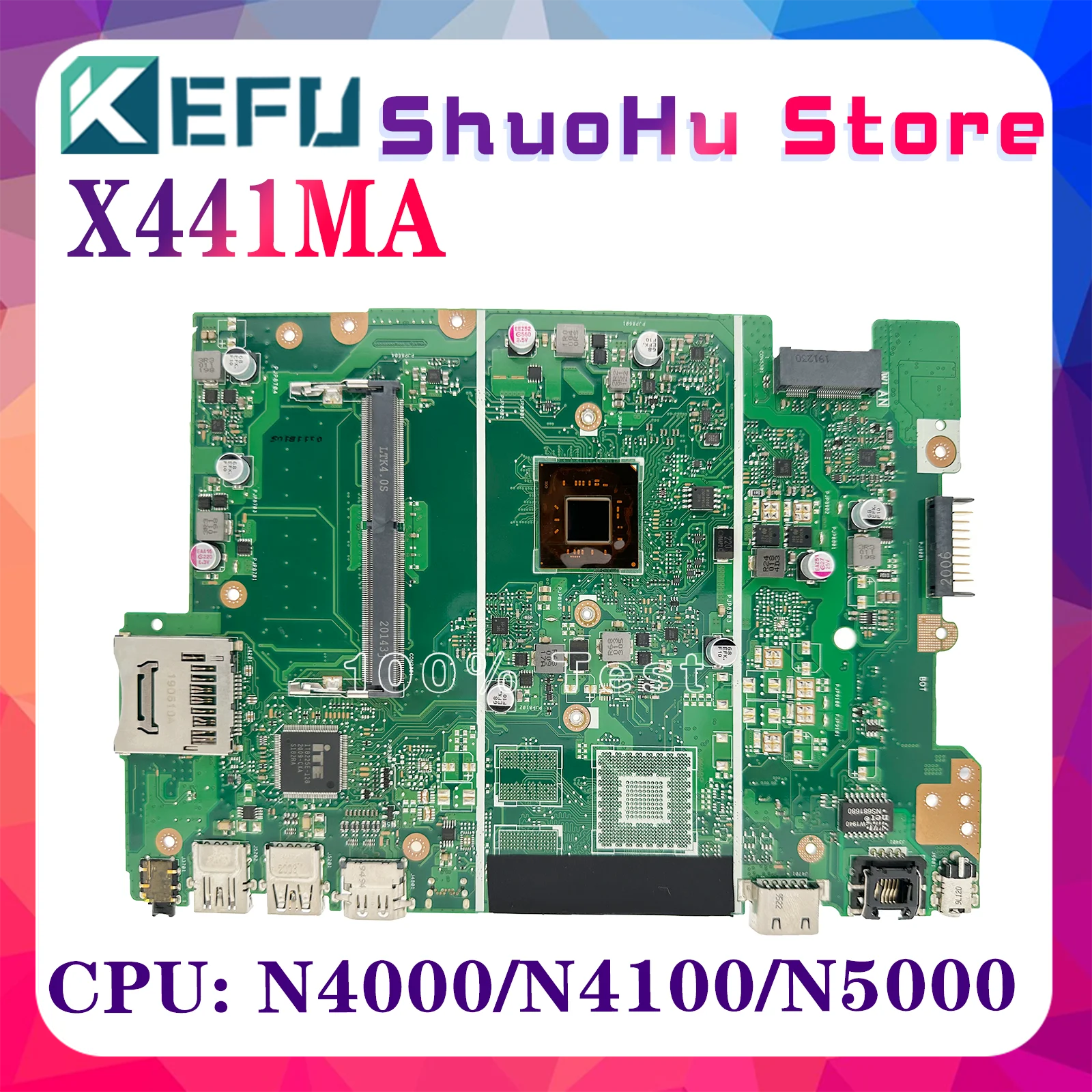 

KEFU X441MB Notebook Mainboard For Asus X441M X441MA A441M Laptop MotherboardWith Intel Celeron 4 Core N4100 N5000 CPU UMA V2G