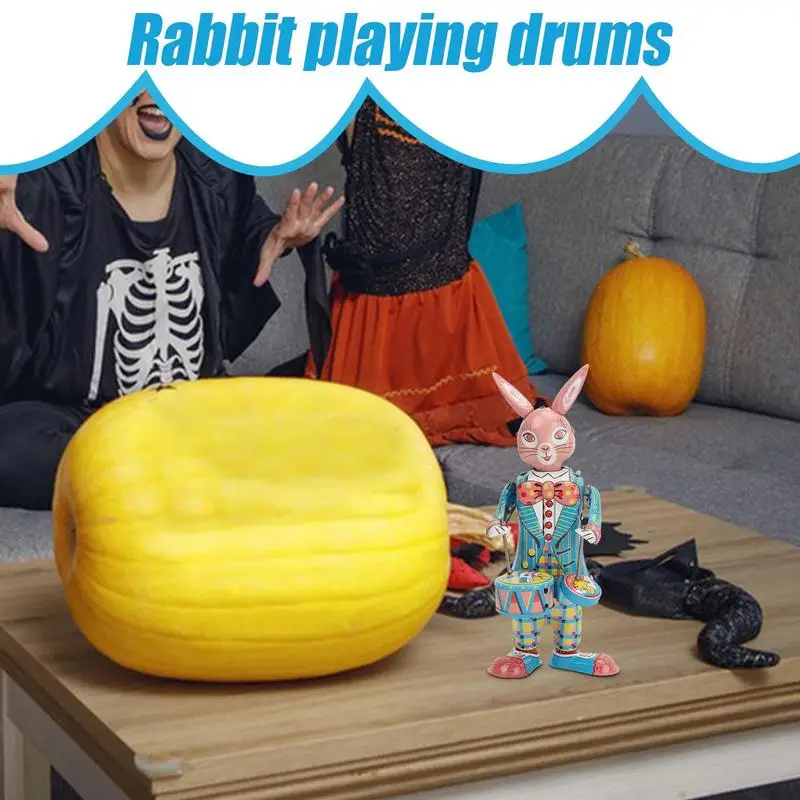 Wind Up Rabbit Drummer Cartoon Animal Drumming Kids Toys Wind Up Animal Shaking Robot Model For Toddler Room Decoration