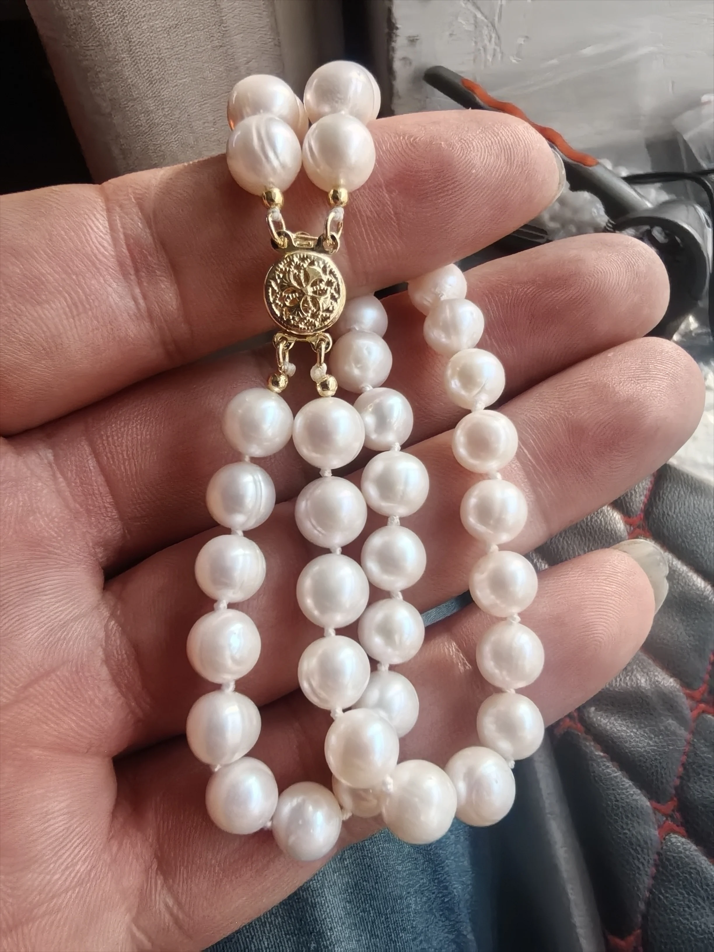 2 rows layered bracelet sea treasure Seawater Pearls Strong Light AAAA 9-10mm Akoya White Pearl 925s 7.5-8inch