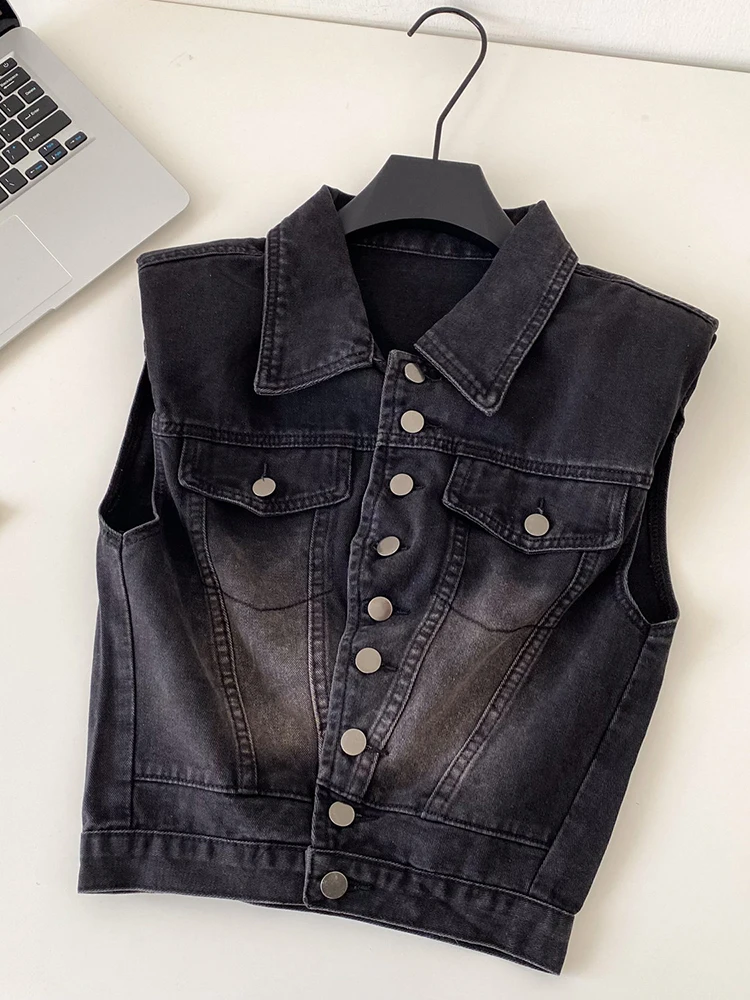 Retro denim street style sleeveless vest women commuting versatile single breasted spring new fashion casual jacket