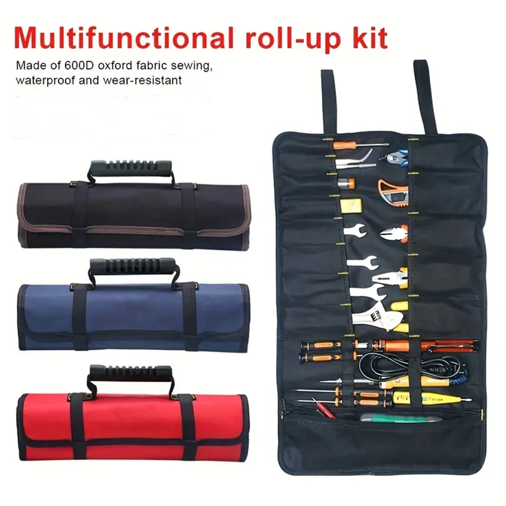 1PC Tool Roll Bag Heavy Duty Roll Up Tool Bag Wrench Roll Multipurpose Tool Organizer Bag for Electrician Folding Tool Bag