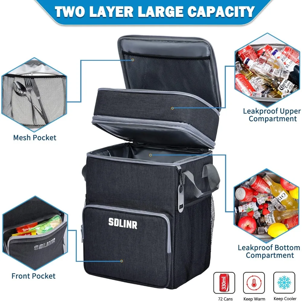 72-Can Large Rolling Cooler, Leakproof Insulated Soft Cooler Bag with Wheels and Handle Collapsible