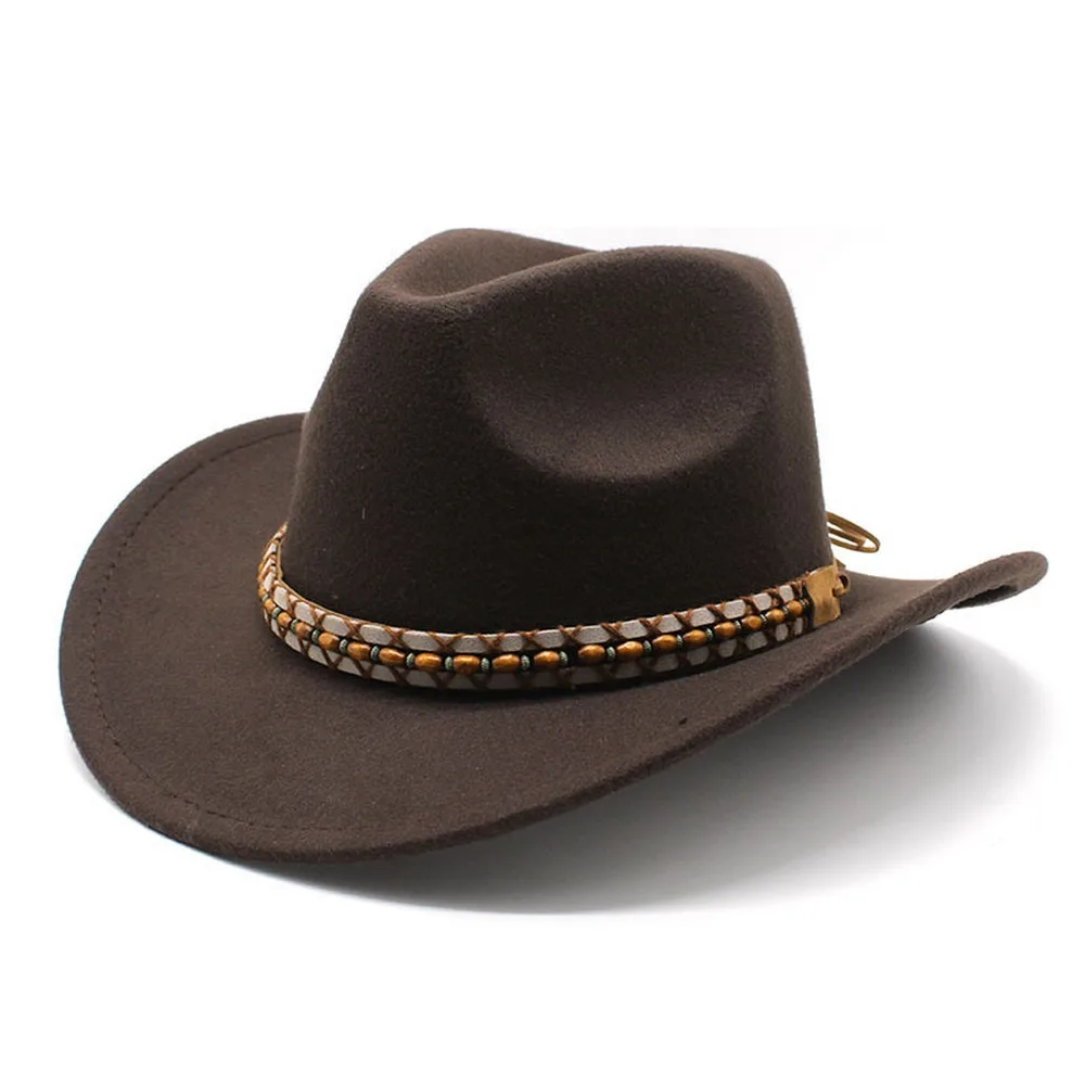 Four Seasons Cowboy Hats Cowgirl Western Cap Woolen 57-58cm Belt Buckle Rolled Brim Solid Color Jazz Style NZ0065