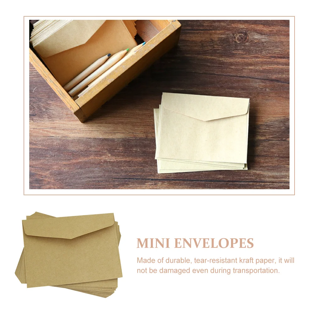 

100pcs Kraft Paper Storage For Documents Letters Postcards Retro Mini Blank Brown Envelopes Lightweight Easy Use Tear