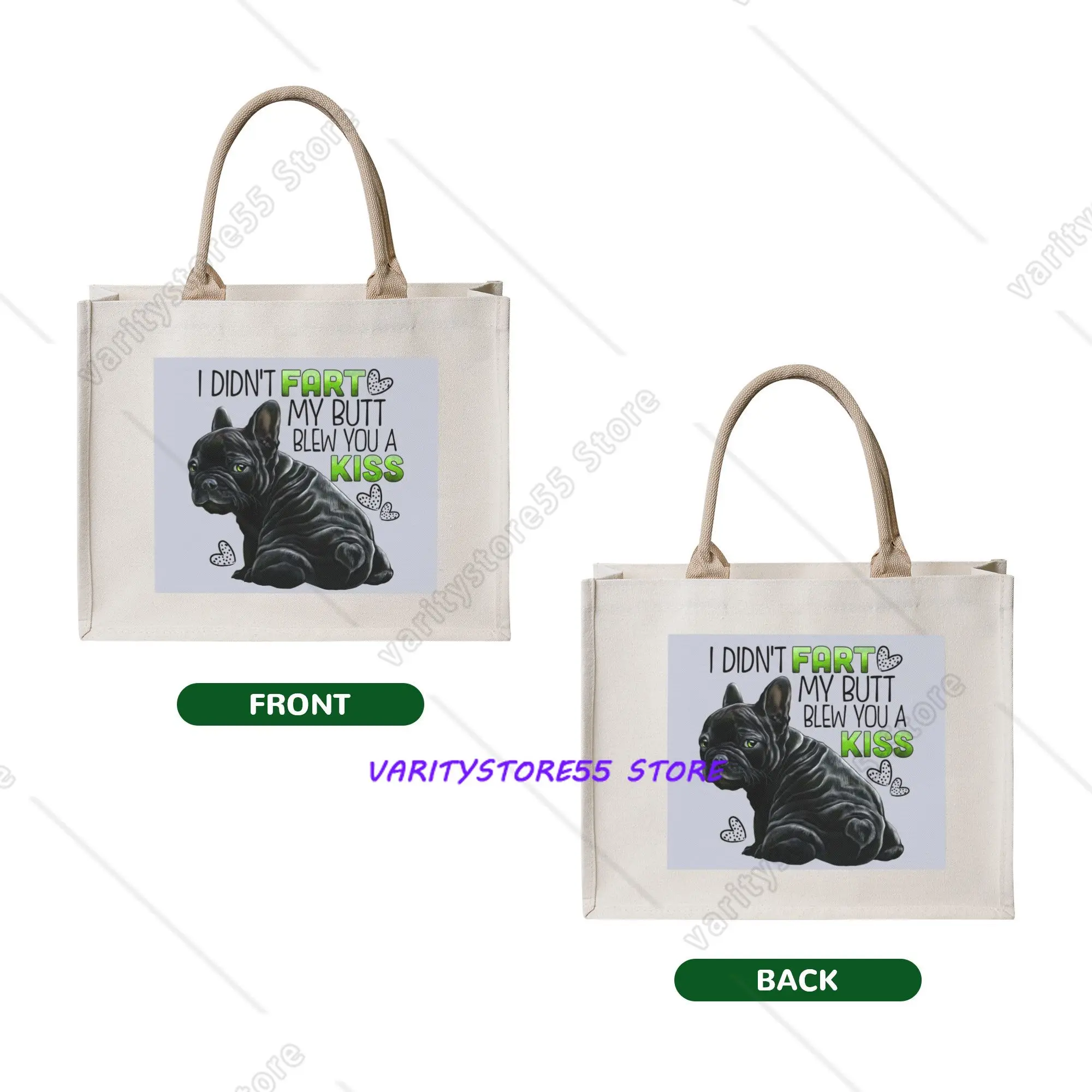 Kawaii Cute French Bulldog Shopping Tote Bag Portable Funny Frenchie Pet Grocery Shopper Shoulder Bag