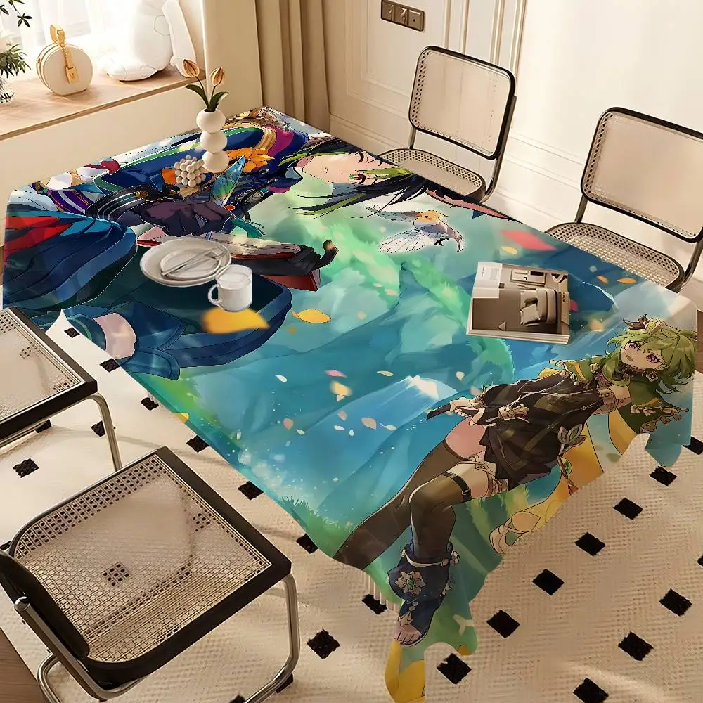 Genshin Impact Rechteckige Tischdecken, bedruckte Tischdecke für Bauernhaus, Urlaub, Hochzeit, Party, Esstisch-Dekoration