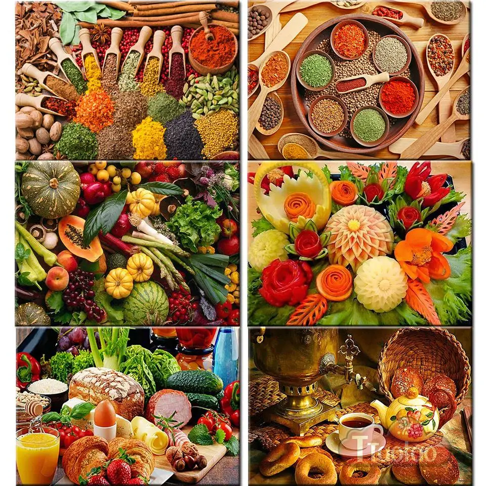 

Алмазная вышивка 5D кухня алмазная живопись фрукты еда приправа картина горный хрусталь вышивка крестиком мозаика полная дрель домашний декор