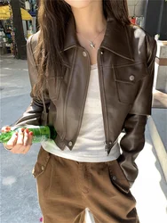 PLAMTEE Brown Jackets Women Casual Faux PU Office Lady Winter Work Wear Loose Daily 2023 Vintage Elegant High Street Coats