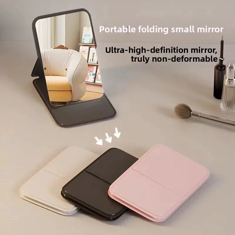 Desktop-Make-up-Spiegel aus PU-Leder, einfacher tragbarer Hand-Make-up-Spiegel, faltbarer kleiner süßer Taschenspiegel für Studenten