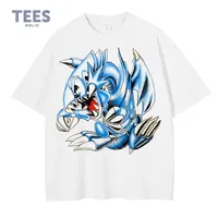 Blue Eyes White Dragon Printed T Shirts Men Harajuku Anime Yu Gi Oh T-shirt Oversized Casual Fashion Streetwear y2k Tops Tees