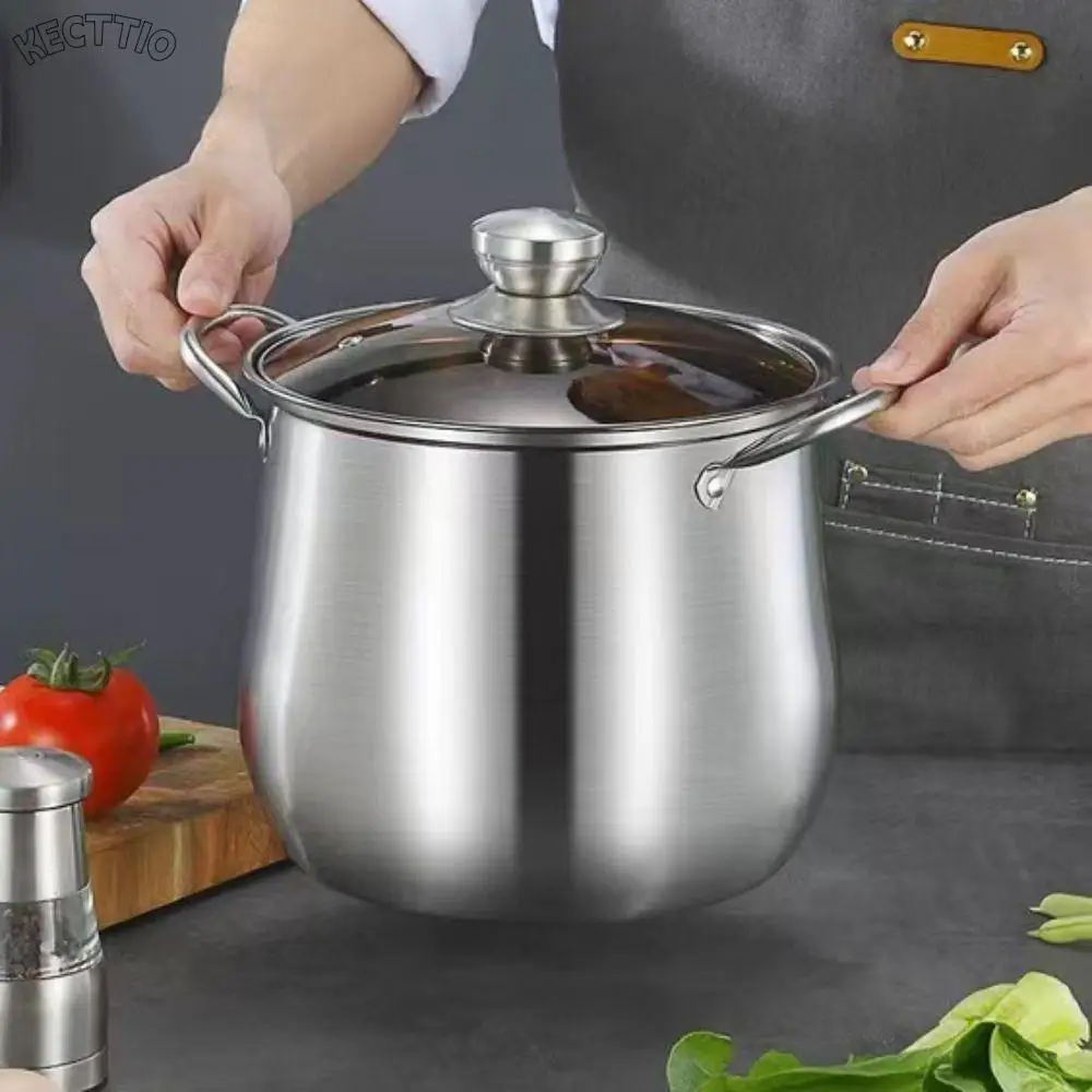 

1Pc Universal Thickened Stainless Steel Soup Pot Visible Pot Lid Large Capacity Household Noodle Cooking Pot Stew Chicken Soup