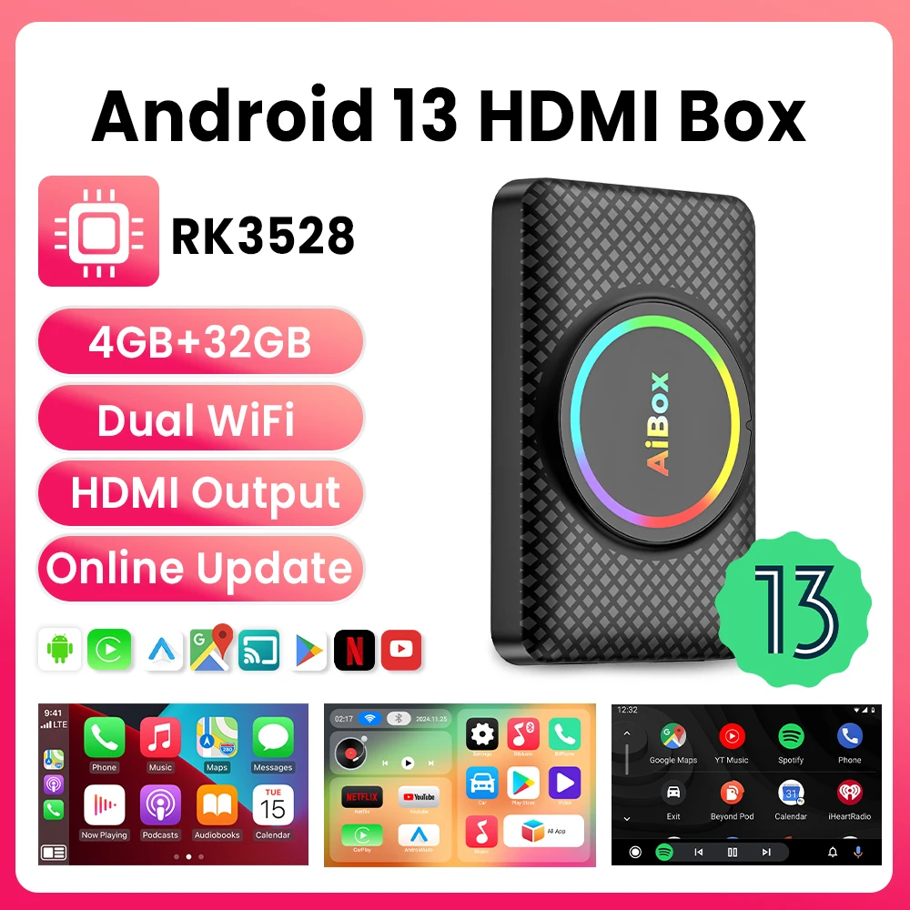 

Android 13 CarPlay Smart Ai Box Wireless CarPlay Android Auto HDMI For Youtube Nexflit TV Box For Audi Dacia Frod Buick VW Mazda