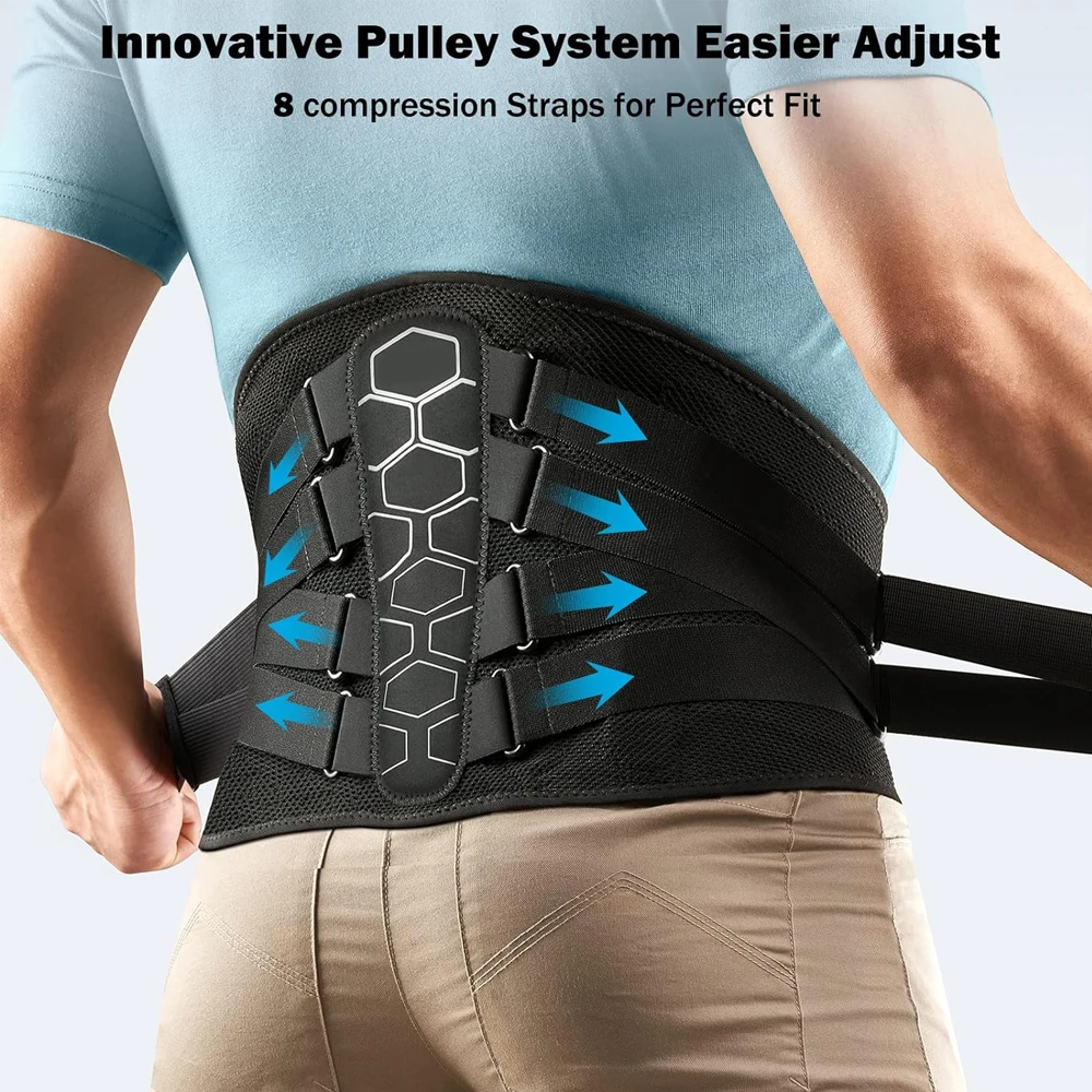 Soporte para espalda con sistema de polea - Cinturón de soporte lumbar para dolor de espalda baja, hernia de disco - Hombres y mujeres (con almohadilla lumbar)