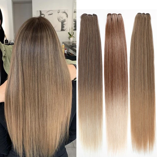 Mechones de pelo liso de hueso, extensiones de cabello Natural para salón, cola de caballo, pelo liso Yaki sintético largo falso, tejido completo hasta el extremo