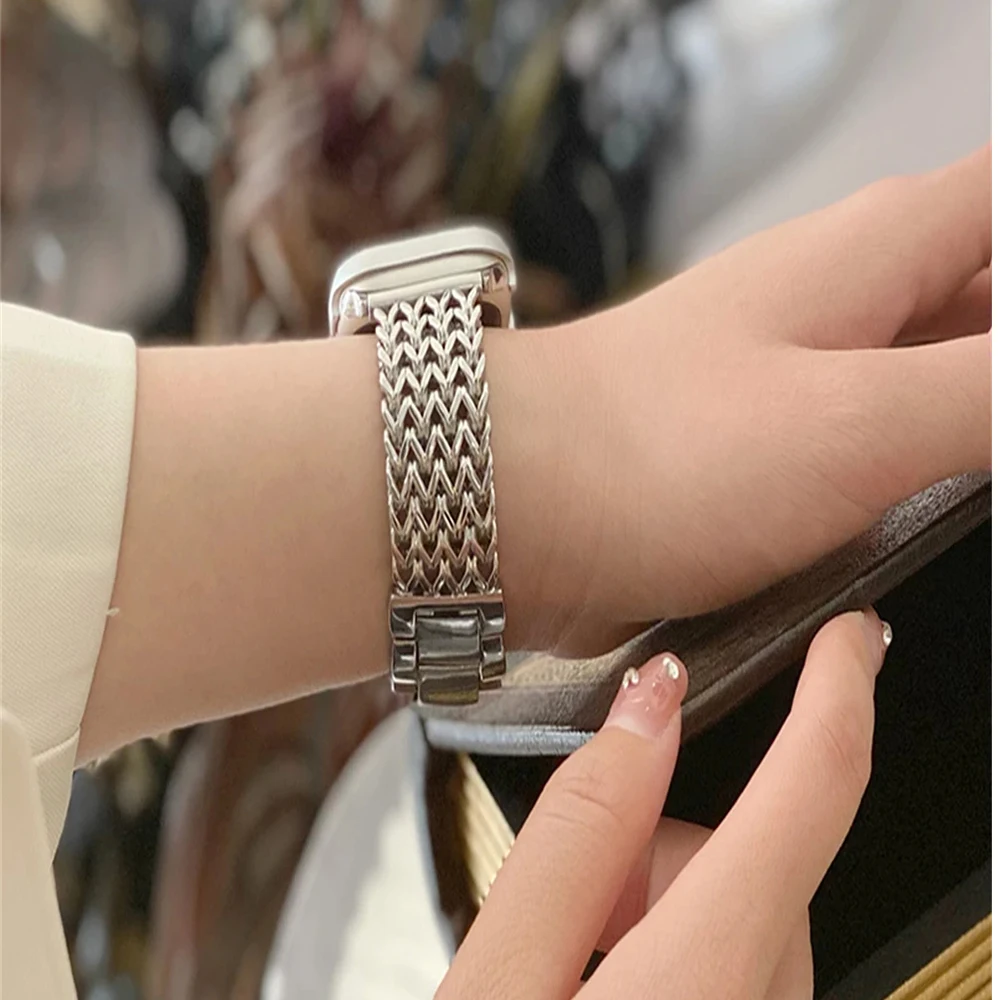 Luxury Stainless Steel Band For Apple Watch 9 8 7 6 SE 5 45/44/42/41mm Metal Braided Bracelet Correa for iWatch Ultra 49 40 38mm