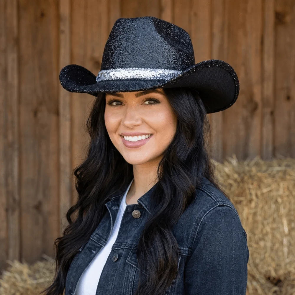 Cool Sequin Bowler Hat Shimmering Adjustable Western Cowboy Hat Glitter Fedoras Hat Cowgirl Hat Prom