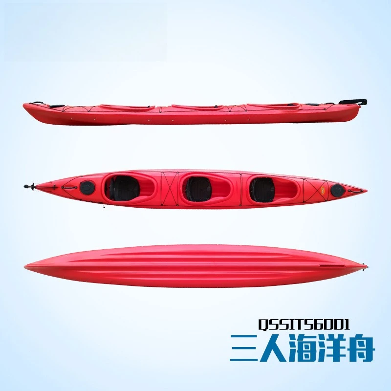 3 Person Ocean Kayak, Roto Molded Canoe, Plastic Boat for Long Distance Travel, Hard Shell Tandem Kayak