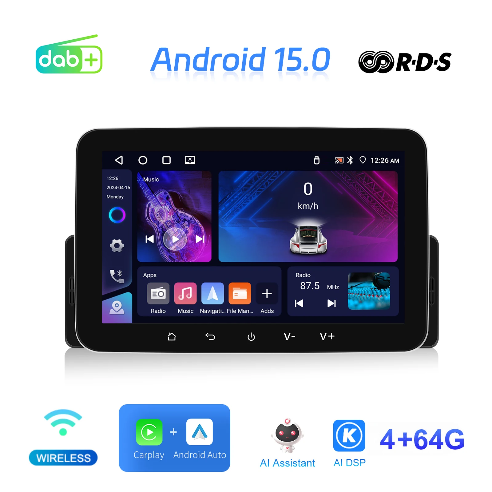 Podofo AI صوت لاسلكي Carplay أندرويد راديو السيارة لتحديد المواقع والملاحة 4 + 64G سيارة مشغل وسائط متعددة واي فاي DSP BT EQ RDS 1din Autoradio