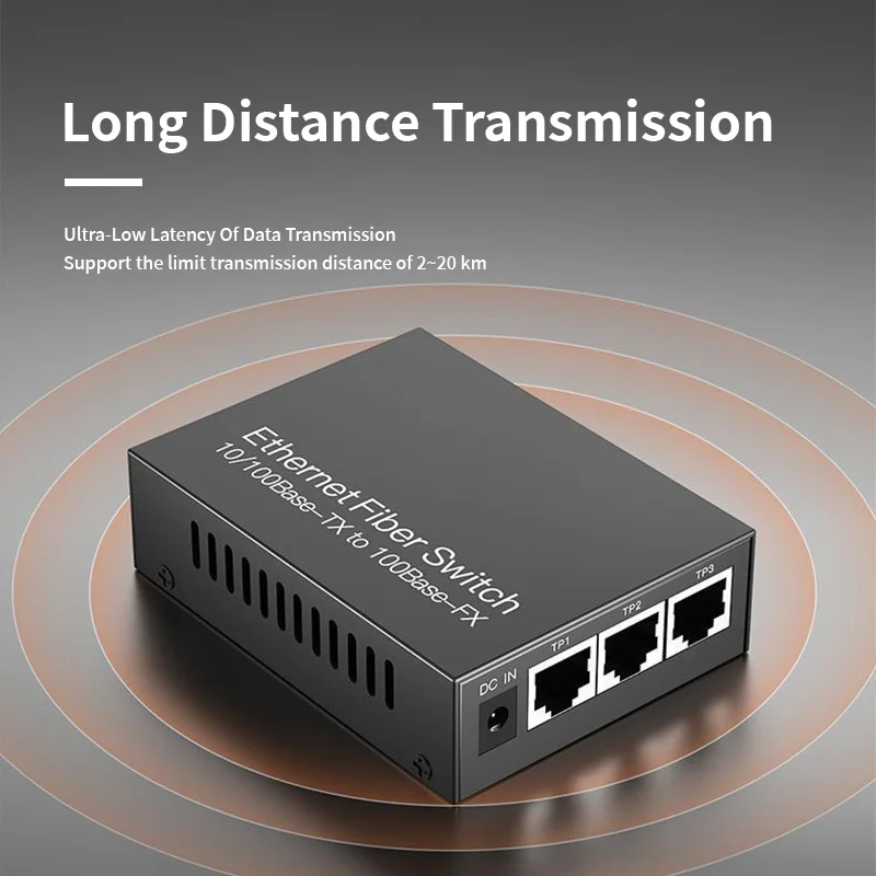 100M 2 SC ports 3 RJ45 ports media converter transmission 20 kilometers photoelectric converter SC interface