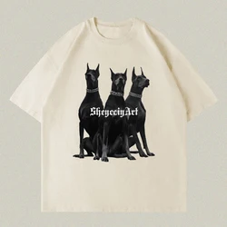 Anime Doberman Men's T-Shirts Hip Hop Retro American Short Sleeve Tee Tops 2023 Summer Cotton Round Neck Loose Oversized T-Shirt