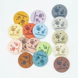 MixedColor 20PCS Handmade Circular Leather Label Bee Pattern Embossed Garment Tags Shoes Bags Labels Diy Apparel Sewing Supplies